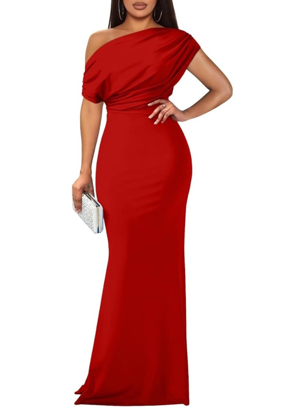 Red Off Shoulder Mermaid Long Formal Evening Prom Party Gown Sz S-XXL